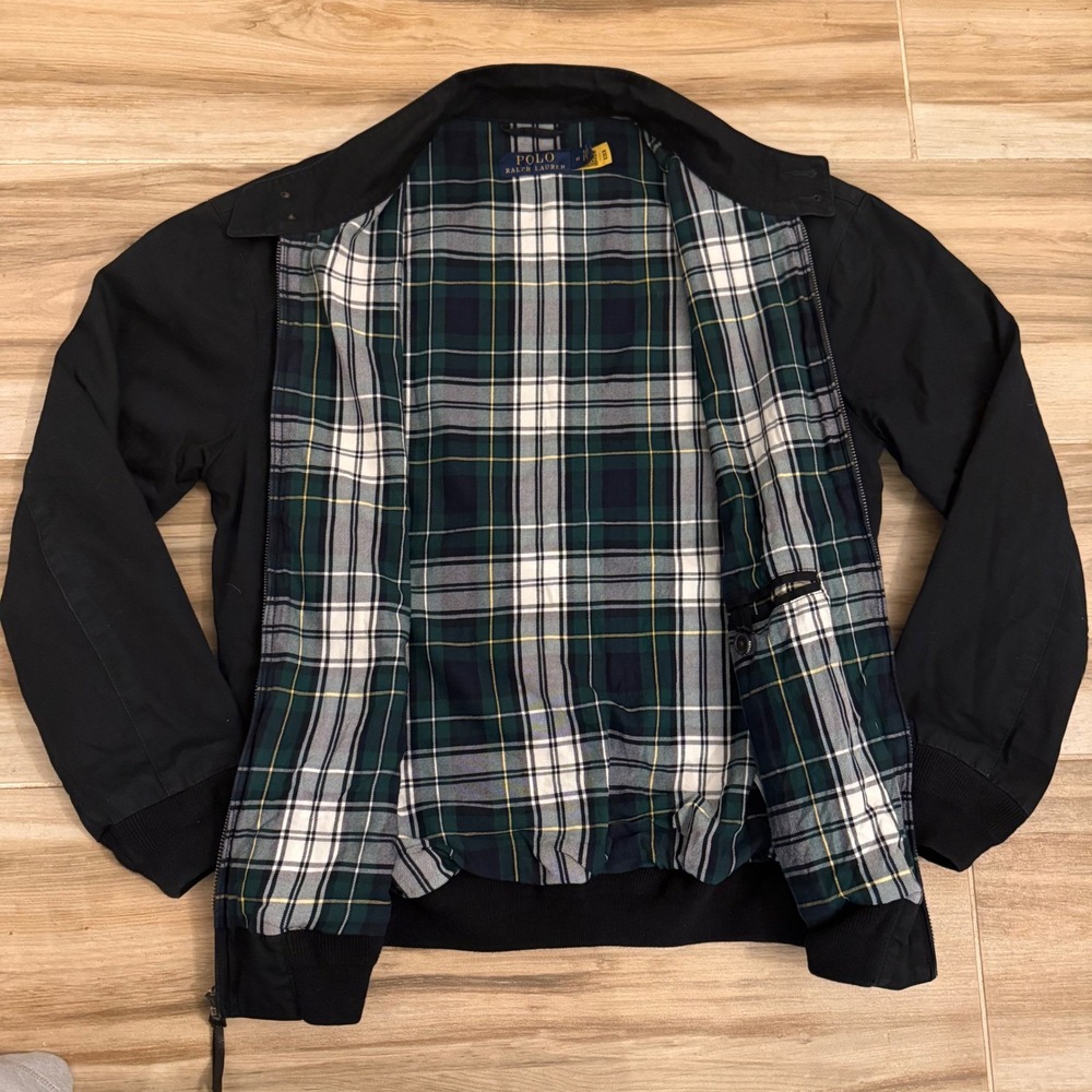 Polo Ralph Lauren Mens Harrington Jacket Black Plaid Lined Bomber Medium
